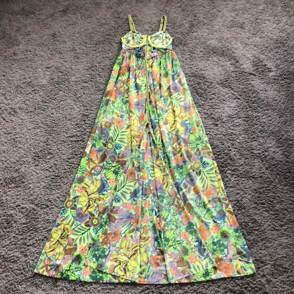 Maaji Neon Yellow Floral Bustier Maxi Dress